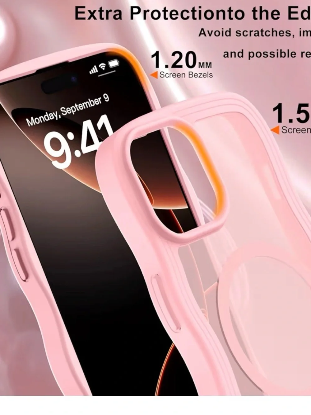 MagSafe Compatible iPhone 16 Pro Max Case - Light Pink Curly Wave Translucent